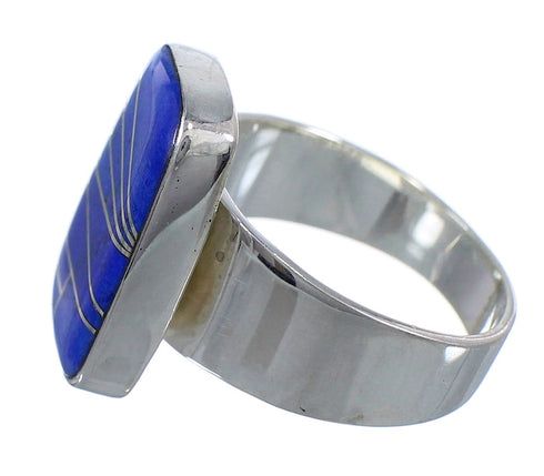 Lapis Inlay Silver Southwest Ring Size 8-1/2 AX92358